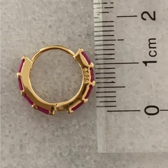 NEW STOCK Gold Pink Princess Crystal Pave Hoop Earrings - Picture 4 of 4